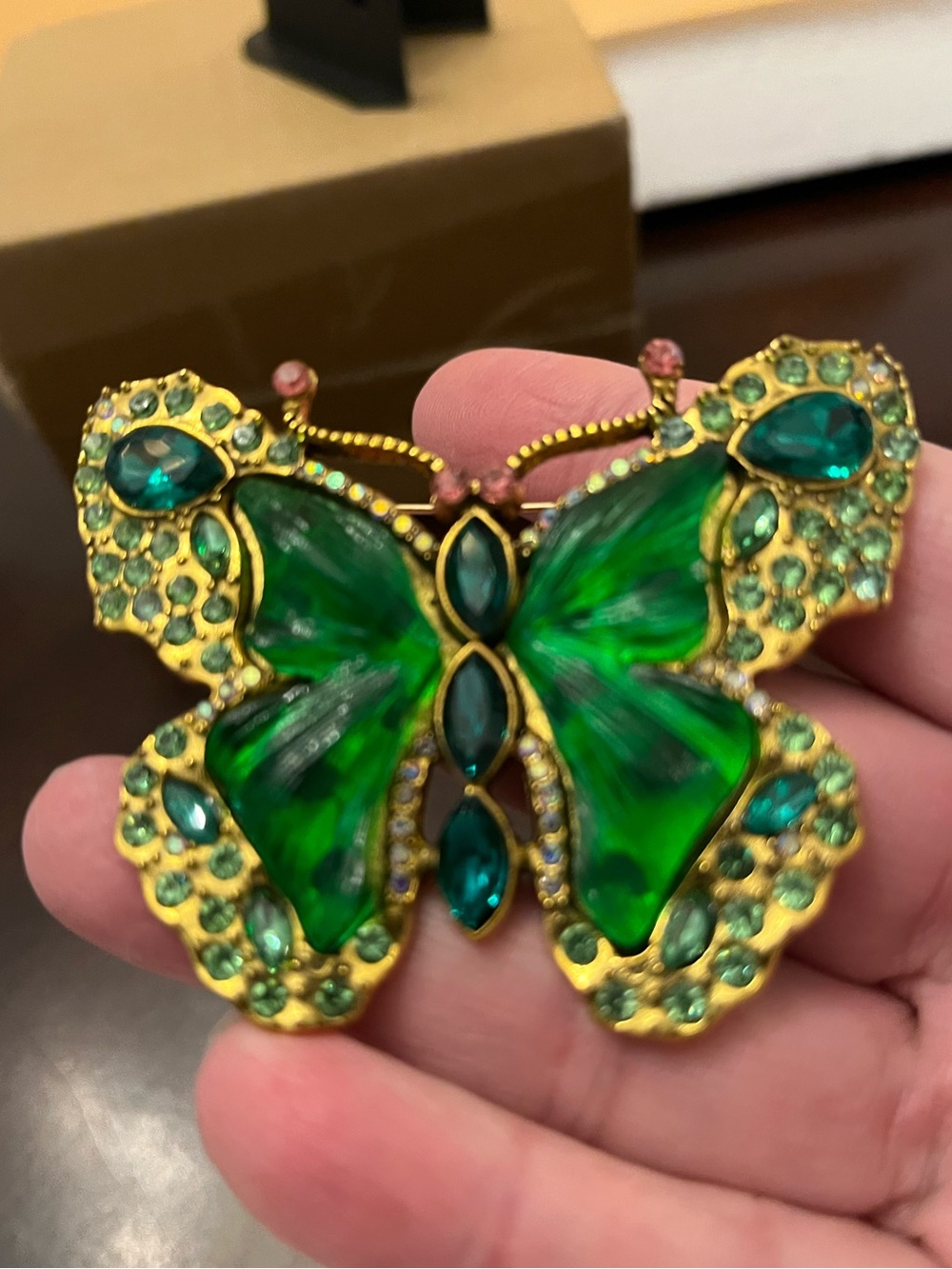Green Crystal Butterfly Brooch - Women's Jewelry